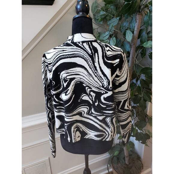 MNG Mango Sweater Marble XL White Black Abstract Wavy Knit Long Sleeve Mock Neck - Picture 4 of 9
